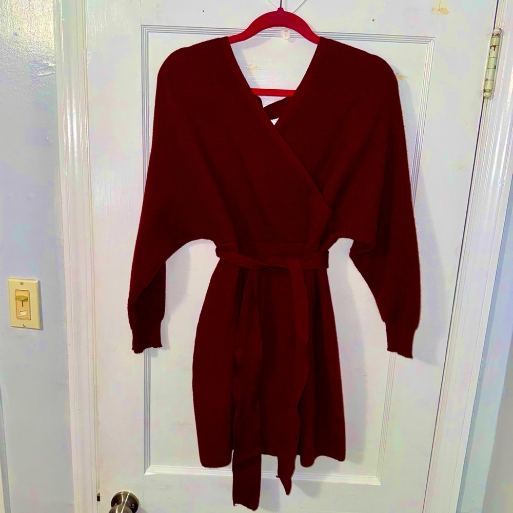 ‼️SOLD‼️ Burgundy Wrap Sweater Dress
